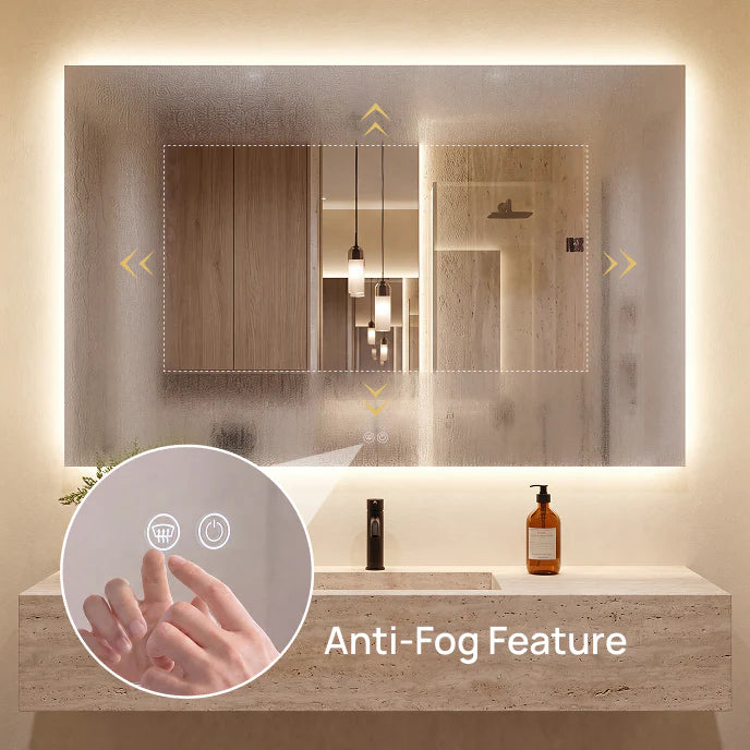 Luxury Backlit LED Bathroom Mirror with Dimmable 3-Color Lighting | Anti - Fog | Adjustable & Selectable Color Temperature - 3000K / 4500K / 6000K