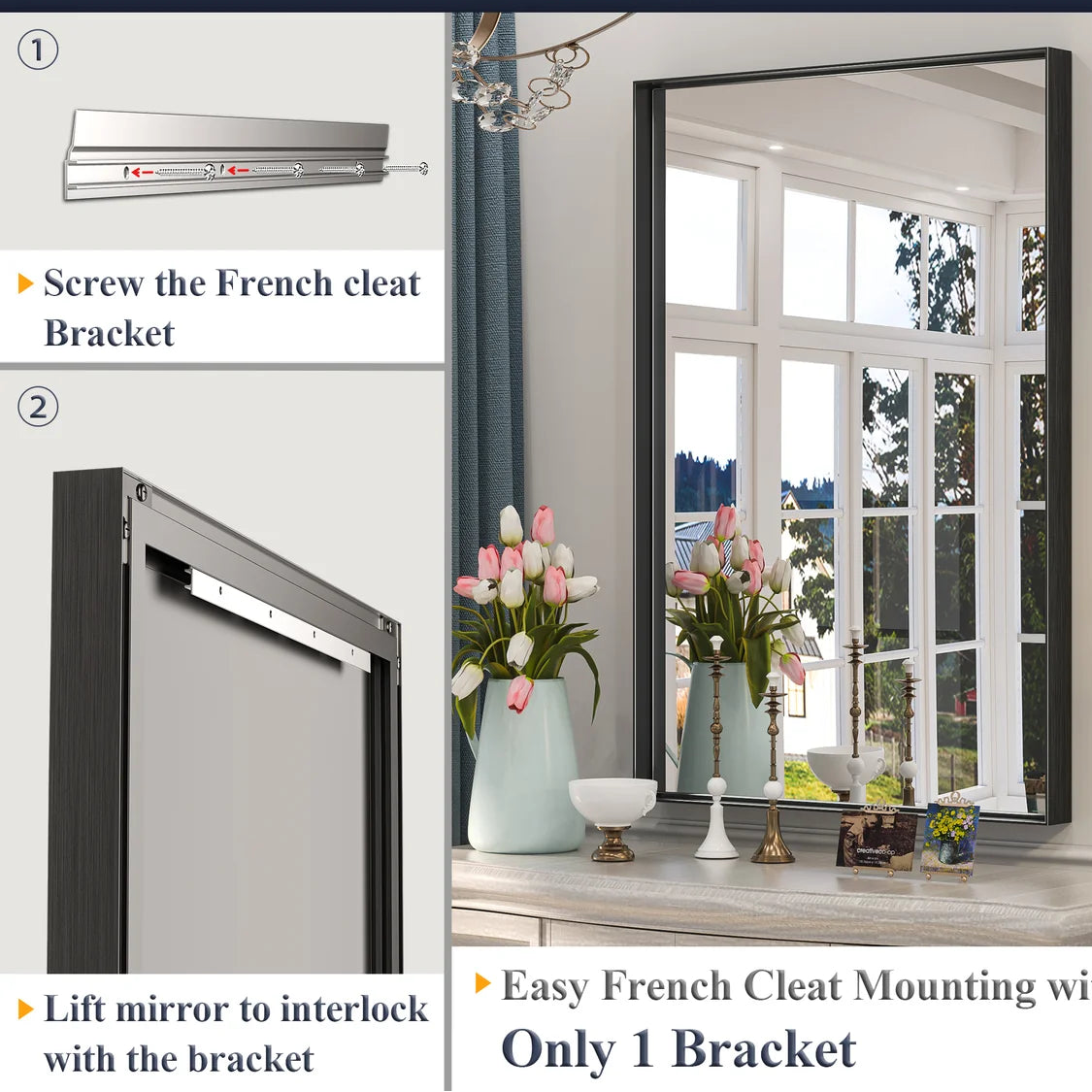 Prime LED House Brushed Aluminum Framed Bathroom Mirror – Rectangle Wall Vanity Mirror with Square Corners, HD Shatter-Resistant Glass, Modern Farmhouse Style