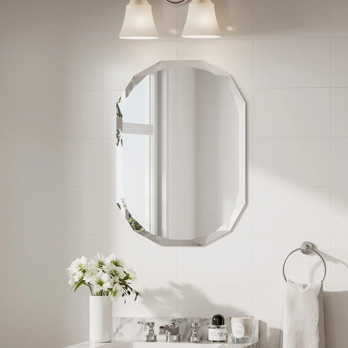 Prime LED House Oval Bathroom Vanity Mirror – Frameless Beveled Edge, HD Tempered Shatterproof Wall Mirror