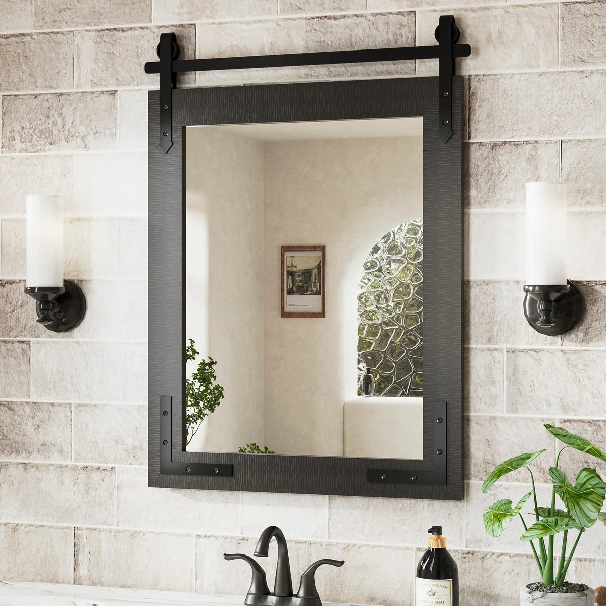 Farmhouse Barn Door Mirrors | Rustic Wood Framed Bathroom Vanity Mirrors