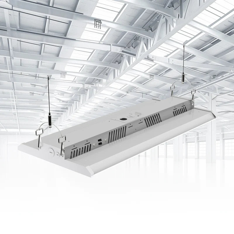 LED Linear High Bay Light, 120W/165W/220W Wattage Selectable, 4000K/5000K CCT Selectable, 140 LM/W High Efficiency, 0-10V Dimmable, Commercial Warehouse Lighting