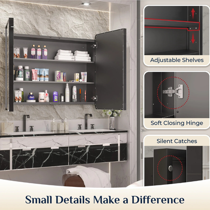 Stainless Steel Bathroom Medicine Cabinet with Mirror – Recessed or Wall Mounted Storage Cabinet