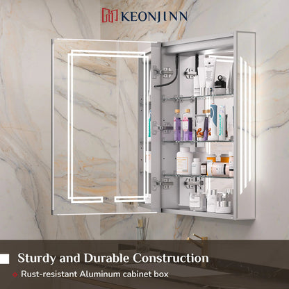 LED Lighted Medicine Cabinet with Vanity Mirror – Dimmable 3 Color Lights & Adjustable Shelves