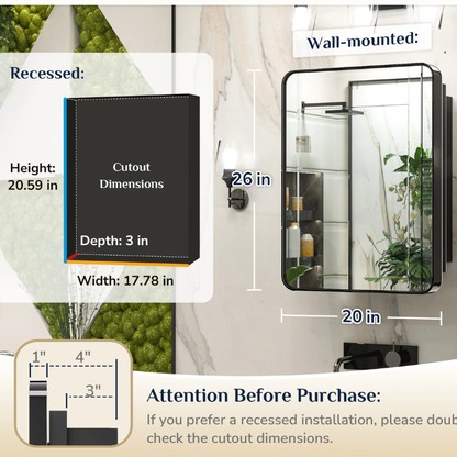 Stainless Steel Bathroom Medicine Cabinet with Mirror – Recessed or Wall Mounted Storage Cabinet