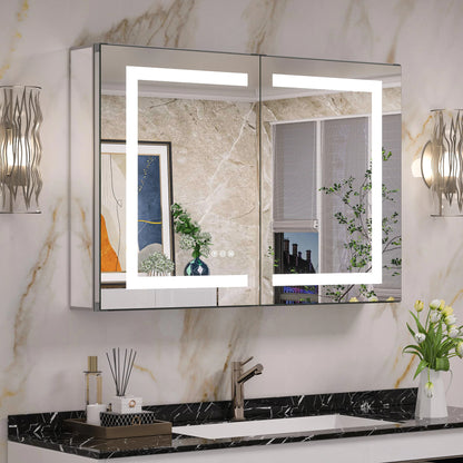 LED Lighted Bathroom Medicine Cabinet with Mirror – Anti-Fog, Adjustable Shelves, USB & Outlet, Recessed or Wall Mounted