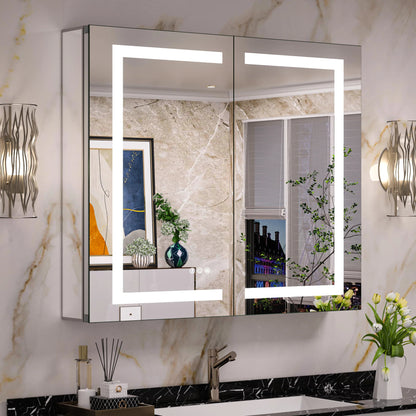 LED Lighted Bathroom Medicine Cabinet with Mirror – Anti-Fog, Adjustable Shelves, USB & Outlet, Recessed or Wall Mounted