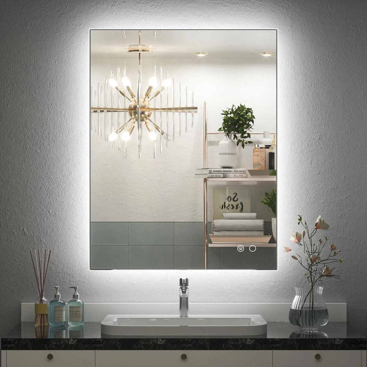 Backlit LED Bathroom Mirror with Anti-Fog, 6000K Cool White Lighting