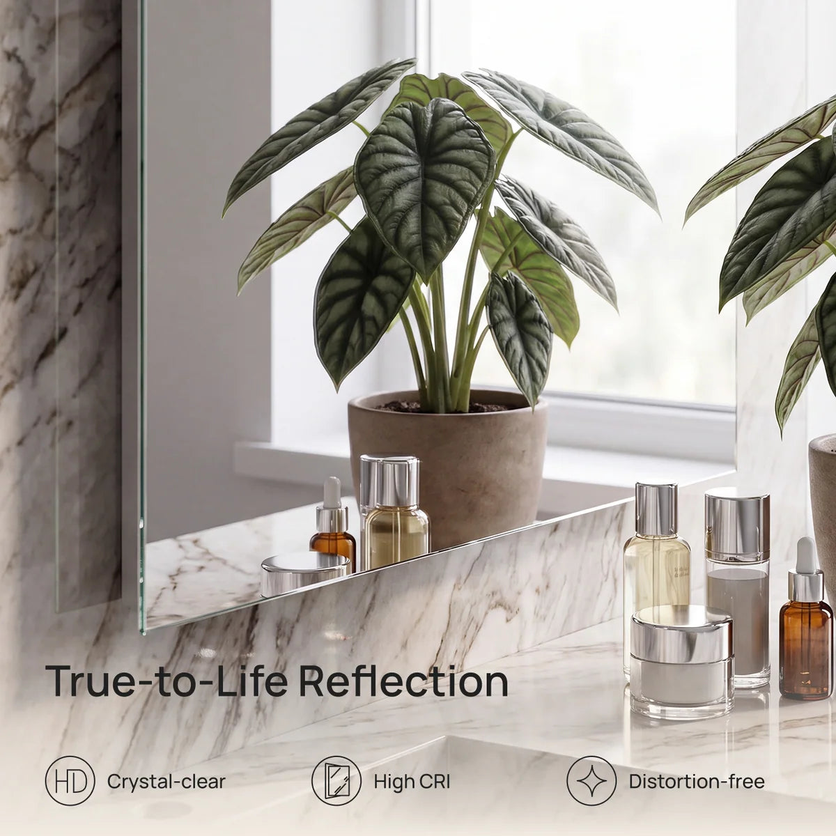 Luxury Backlit LED Bathroom Mirror with Dimmable 3-Color Lighting | Anti - Fog | Adjustable & Selectable Color Temperature - 3000K / 4500K / 6000K