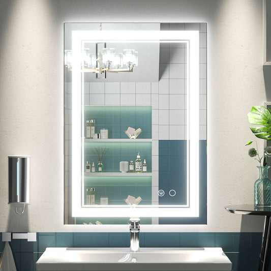 Frontlit LED Bathroom Mirror Wall Mounted Anti Fog Lighted Vanity Mirror 6000K CRI 90 Waterproof Aluminum Frame
