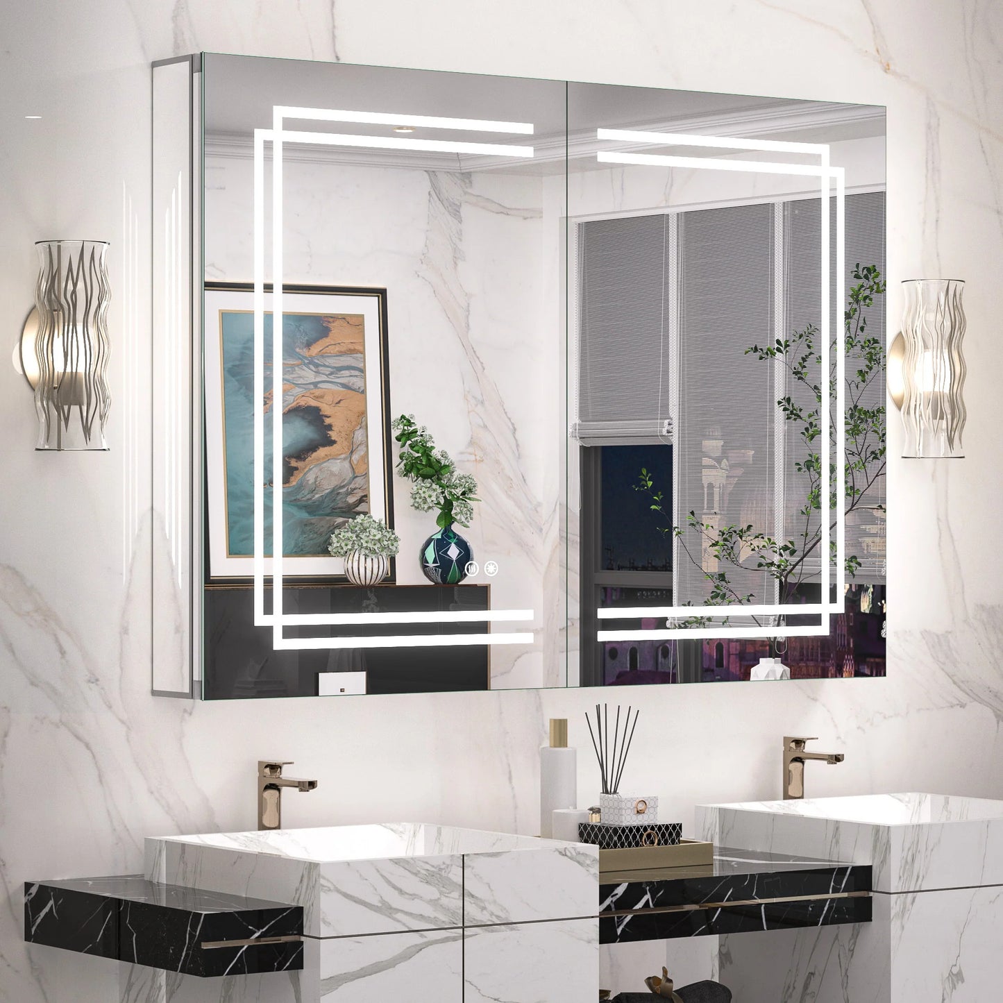 LED Lighted Medicine Cabinet with Vanity Mirror – Dimmable 3 Color Lights & Adjustable Shelves