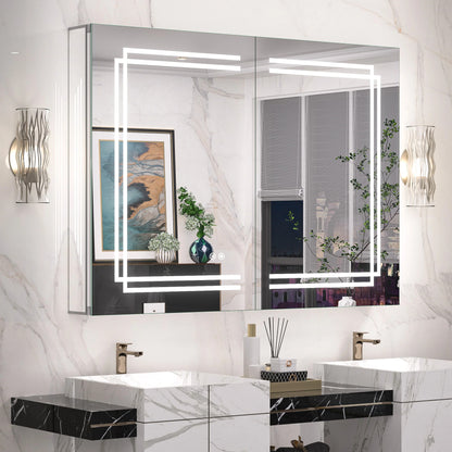 LED Lighted Medicine Cabinet with Vanity Mirror – Dimmable 3 Color Lights & Adjustable Shelves