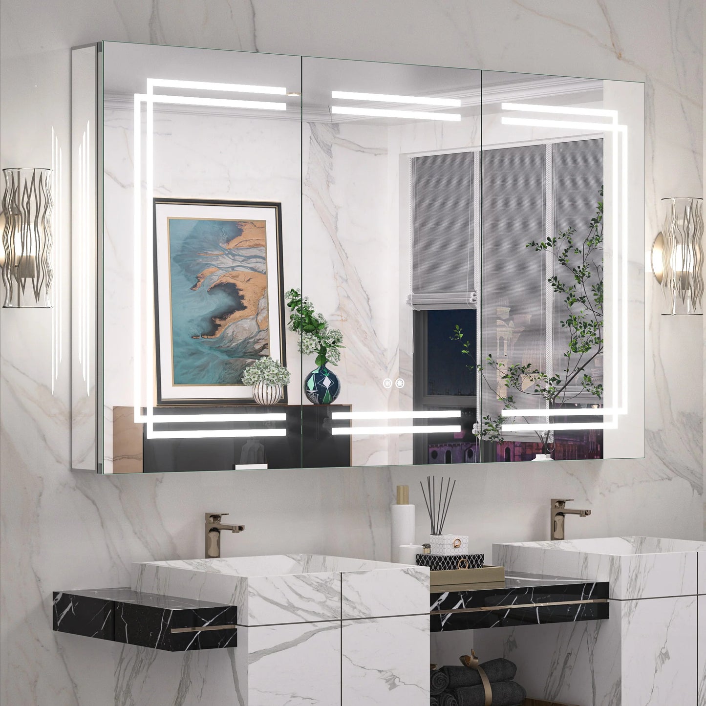 LED Lighted Medicine Cabinet with Vanity Mirror – Dimmable 3 Color Lights & Adjustable Shelves