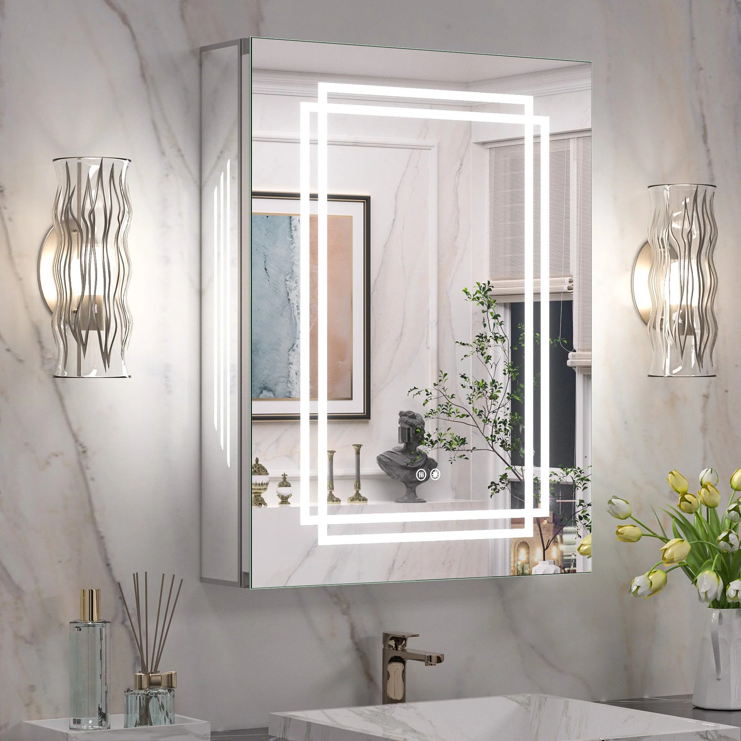 LED Lighted Medicine Cabinet with Vanity Mirror – Dimmable 3 Color Lights & Adjustable Shelves