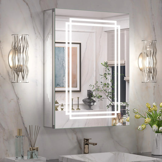 LED Lighted Medicine Cabinet with Vanity Mirror – Dimmable 3 Color Lights & Adjustable Shelves