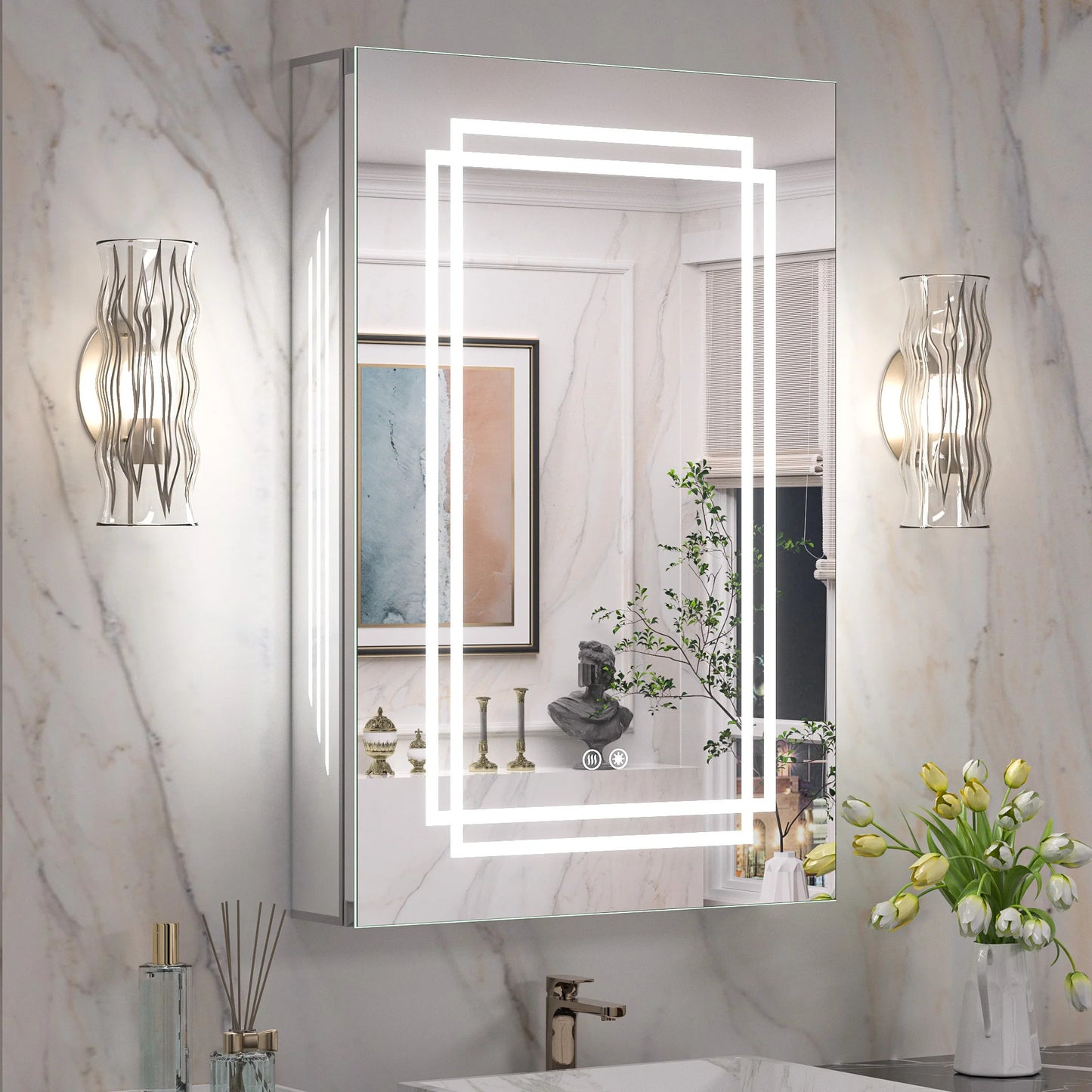 LED Lighted Medicine Cabinet with Vanity Mirror – Dimmable 3 Color Lights & Adjustable Shelves