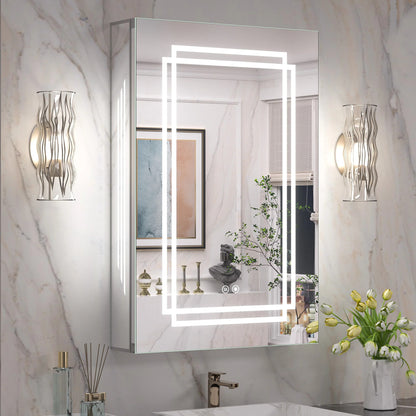 LED Lighted Medicine Cabinet with Vanity Mirror – Dimmable 3 Color Lights & Adjustable Shelves