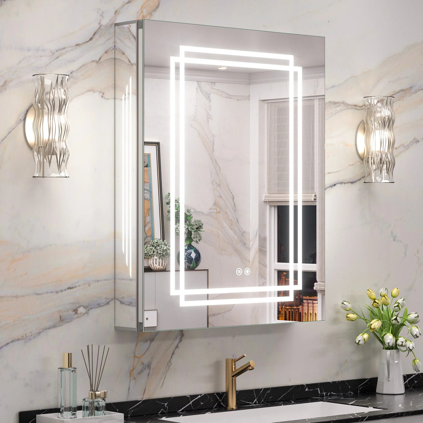 LED Lighted Medicine Cabinet with Vanity Mirror – Dimmable 3 Color Lights & Adjustable Shelves
