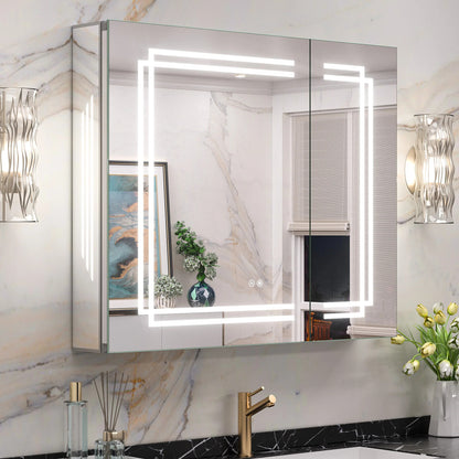 LED Lighted Medicine Cabinet with Vanity Mirror – Dimmable 3 Color Lights & Adjustable Shelves