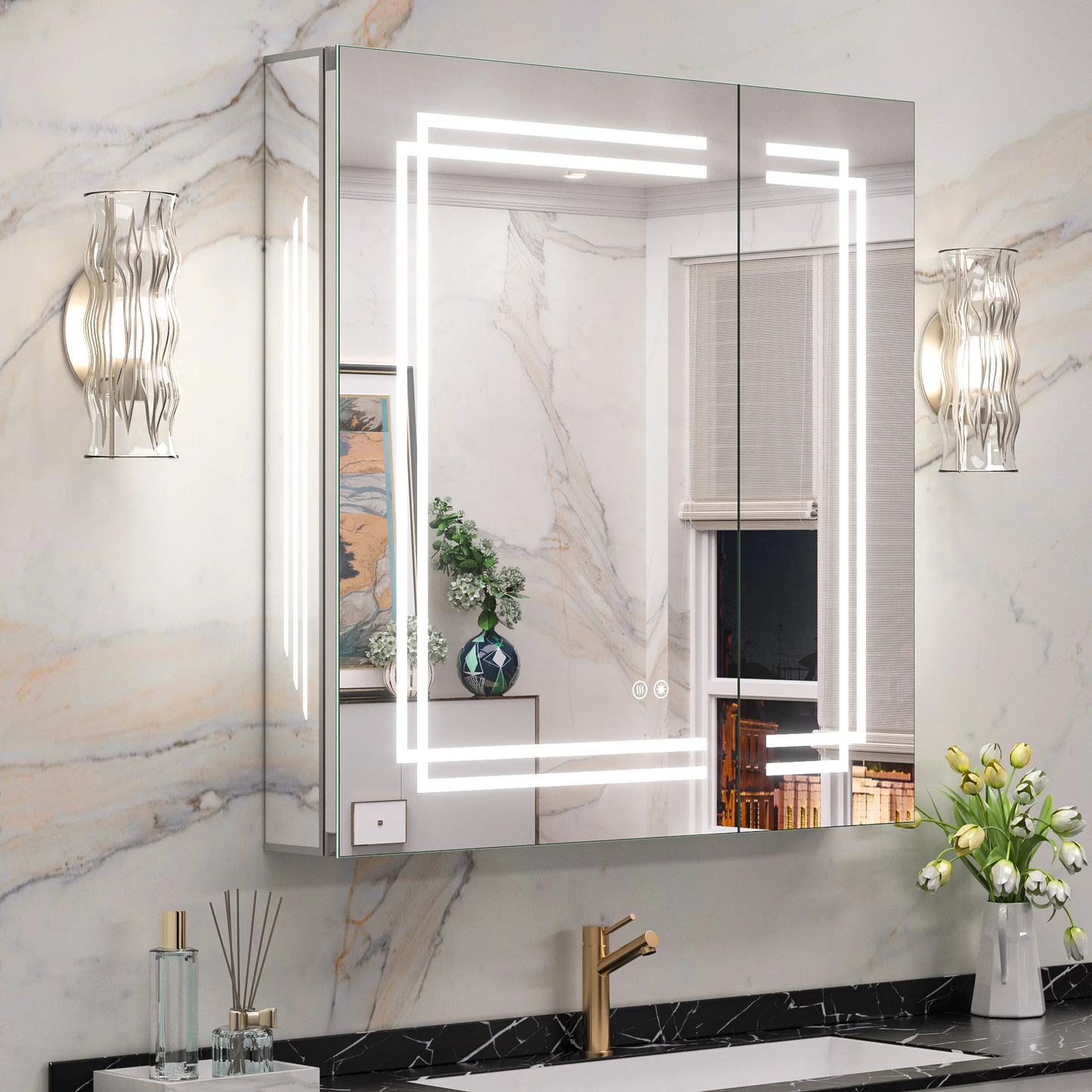 LED Lighted Medicine Cabinet with Vanity Mirror – Dimmable 3 Color Lights & Adjustable Shelves