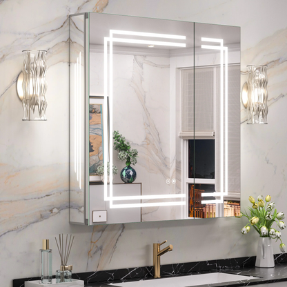 LED Lighted Medicine Cabinet with Vanity Mirror – Dimmable 3 Color Lights & Adjustable Shelves