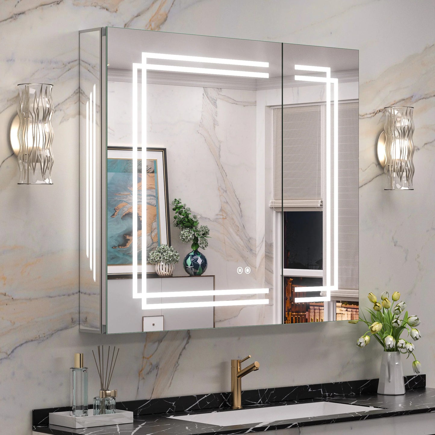 LED Lighted Medicine Cabinet with Vanity Mirror – Dimmable 3 Color Lights & Adjustable Shelves