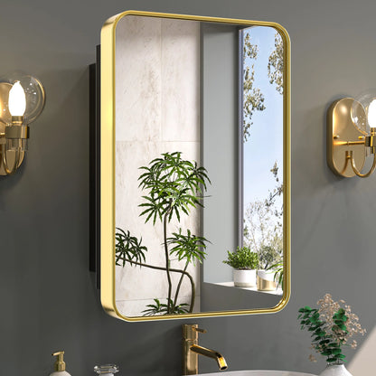 Stainless Steel Bathroom Medicine Cabinet with Mirror – Recessed or Wall Mounted Storage Cabinet