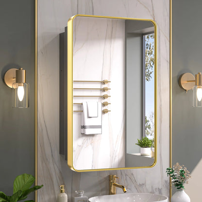 Stainless Steel Bathroom Medicine Cabinet with Mirror – Recessed or Wall Mounted Storage Cabinet