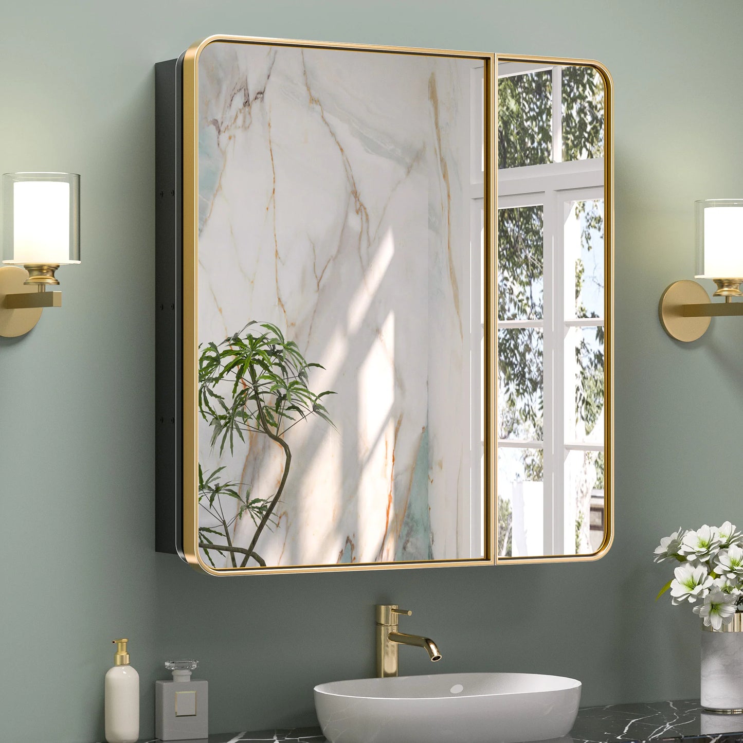 Stainless Steel Bathroom Medicine Cabinet with Mirror – Recessed or Wall Mounted Storage Cabinet