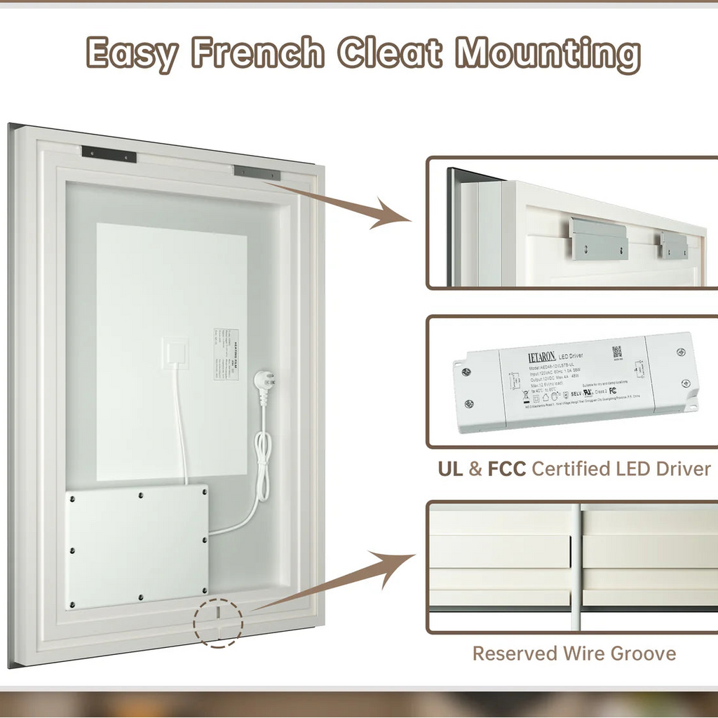 3-Color Frontlit & Backlit LED Bathroom Mirror – 3000K Warm White, 4500K Natural White & 6000K Cool White - Double Light