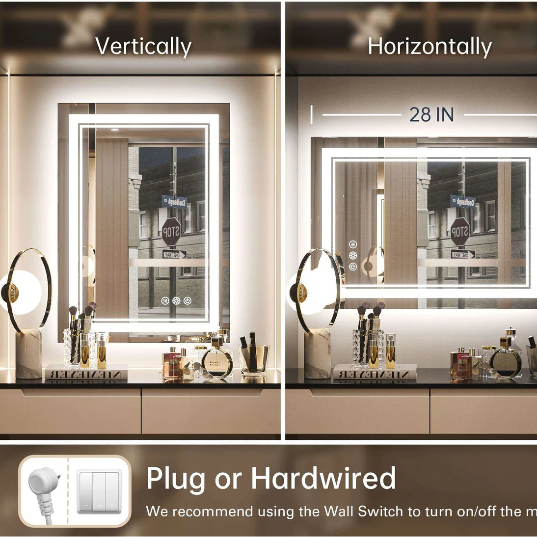 3-Color Frontlit & Backlit LED Bathroom Mirror – 3000K Warm White, 4500K Natural White & 6000K Cool White - Double Light