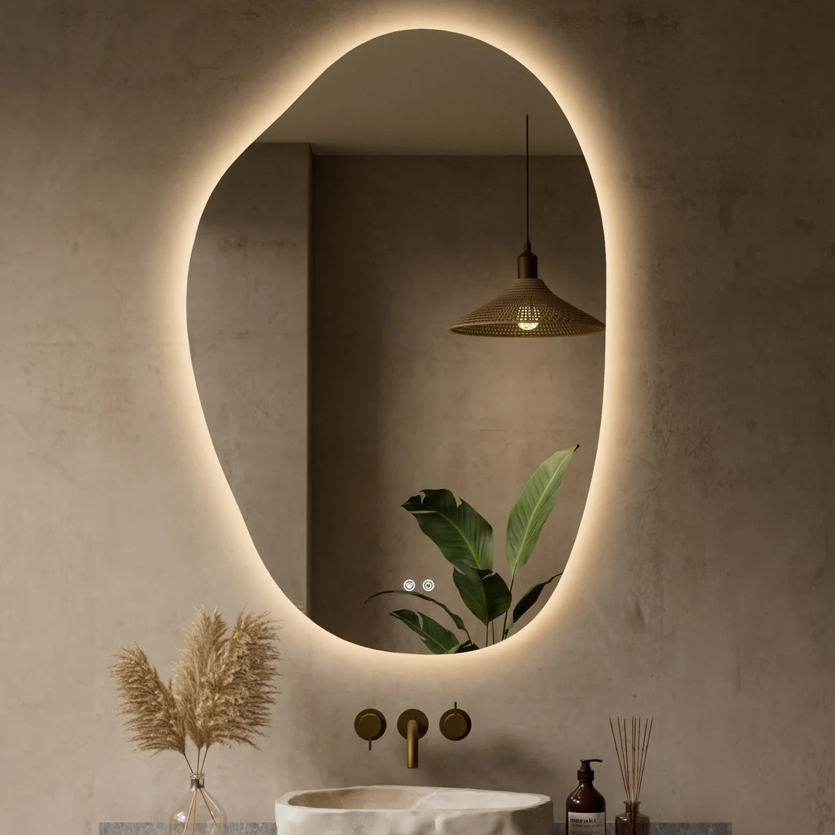 Prime LED House Asymmetrical Backlit LED Bathroom Mirror – 3-Color Dimmable, Anti-Fog, HD Tempered Glass