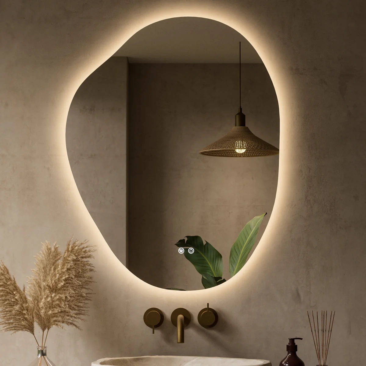 Prime LED House Asymmetrical Backlit LED Bathroom Mirror – 3-Color Dimmable, Anti-Fog, HD Tempered Glass