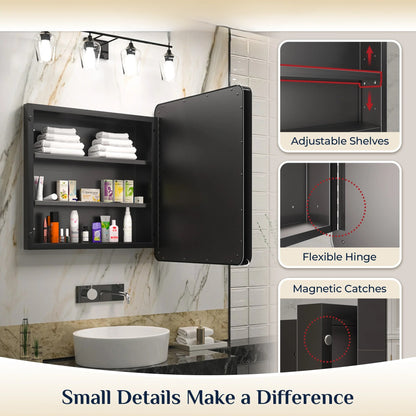 Stainless Steel Bathroom Medicine Cabinet with Mirror – Recessed or Wall Mounted Storage Cabinet