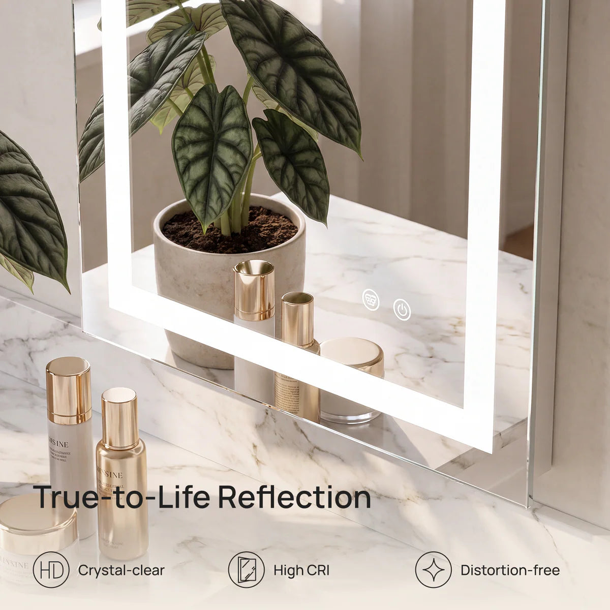 Frontlit & Backlit LED Vanity Mirror with 3-Color LED Lighting, Anti-Fog & HD Tempered Glass
