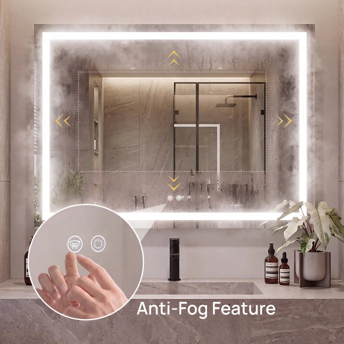 Frontlit & Backlit LED Vanity Mirror with 3-Color LED Lighting, Anti-Fog & HD Tempered Glass
