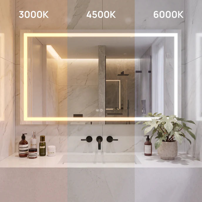 Frontlit & Backlit LED Vanity Mirror with 3-Color LED Lighting, Anti-Fog & HD Tempered Glass