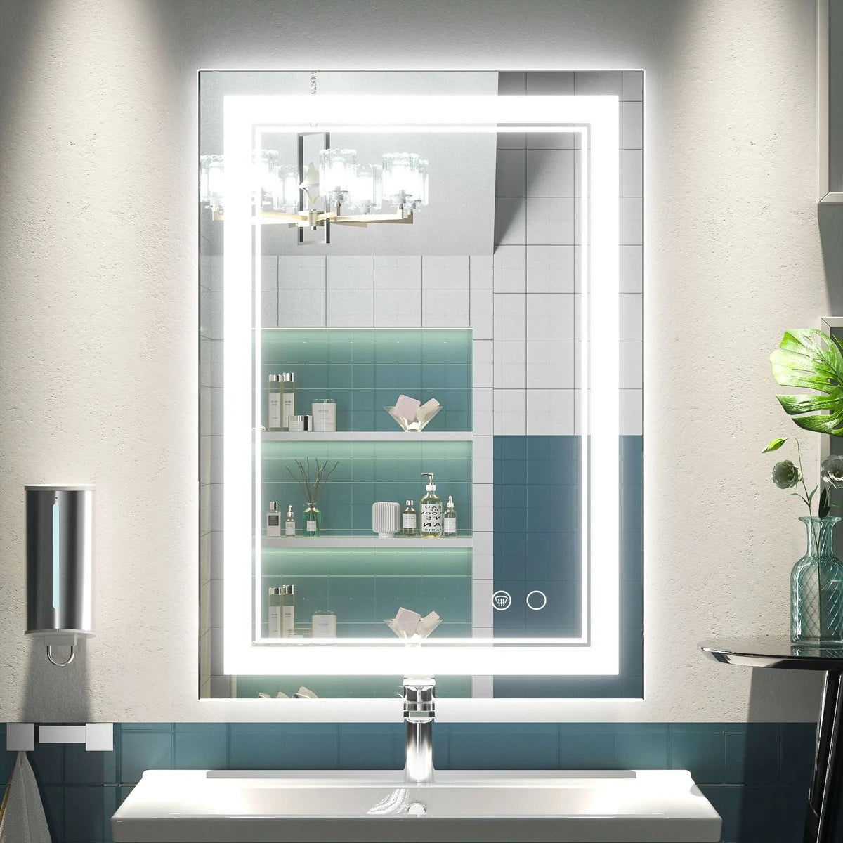 Frontlit LED Bathroom Mirror with Anti-Fog, 6000K Daylight Lighting, Dimmable Vanity Mirror, Aluminum Frame, IP54 Waterproof, Hardwired or Plug-In