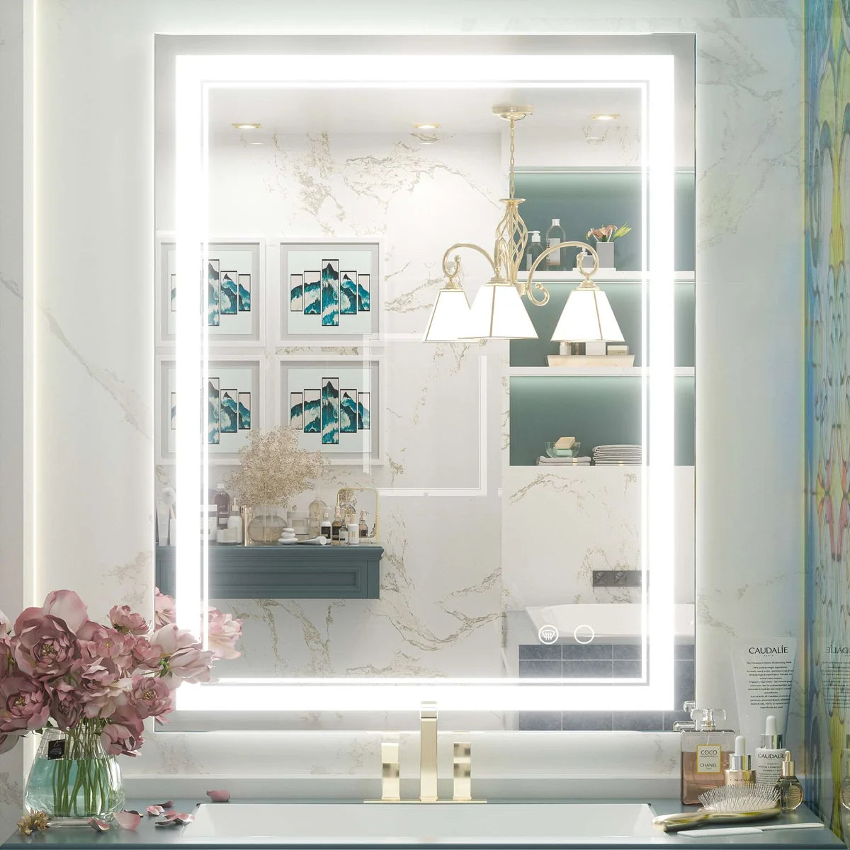 Frontlit LED Bathroom Mirror with Anti-Fog, 6000K Daylight Lighting, Dimmable Vanity Mirror, Aluminum Frame, IP54 Waterproof, Hardwired or Plug-In