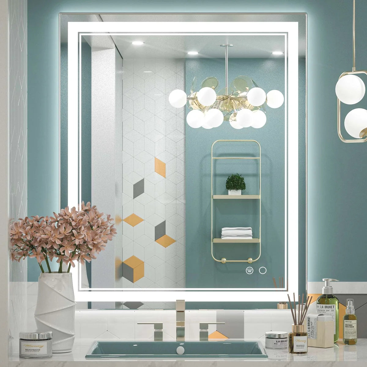 Frontlit LED Bathroom Mirror with Anti-Fog, 6000K Daylight Lighting, Dimmable Vanity Mirror, Aluminum Frame, IP54 Waterproof, Hardwired or Plug-In