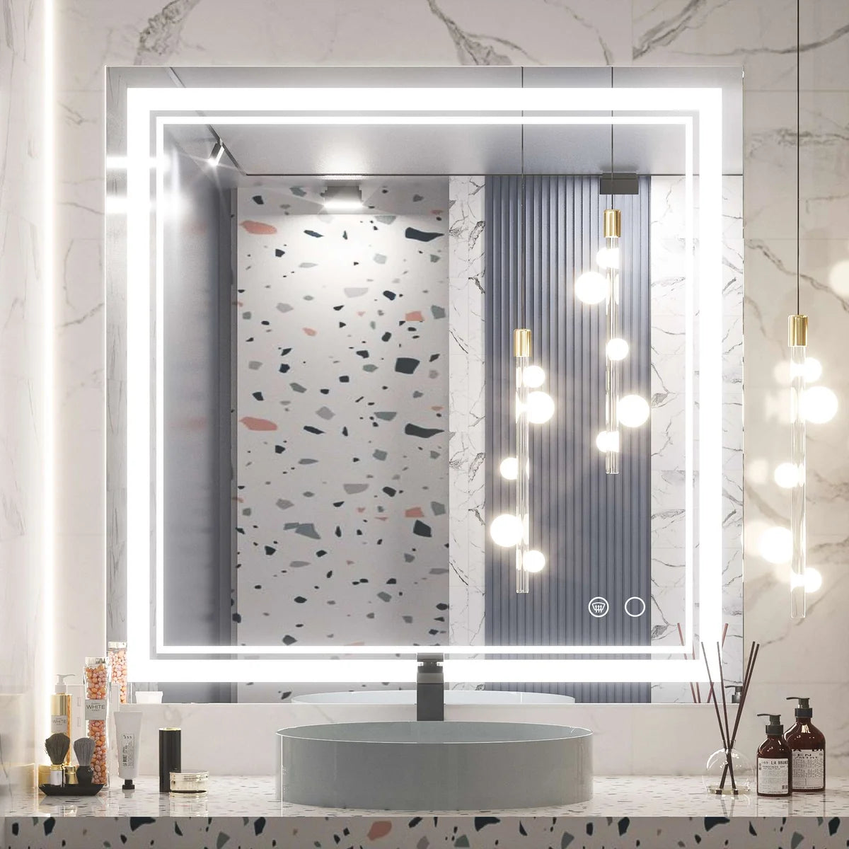 Frontlit LED Bathroom Mirror with Anti-Fog, 6000K Daylight Lighting, Dimmable Vanity Mirror, Aluminum Frame, IP54 Waterproof, Hardwired or Plug-In