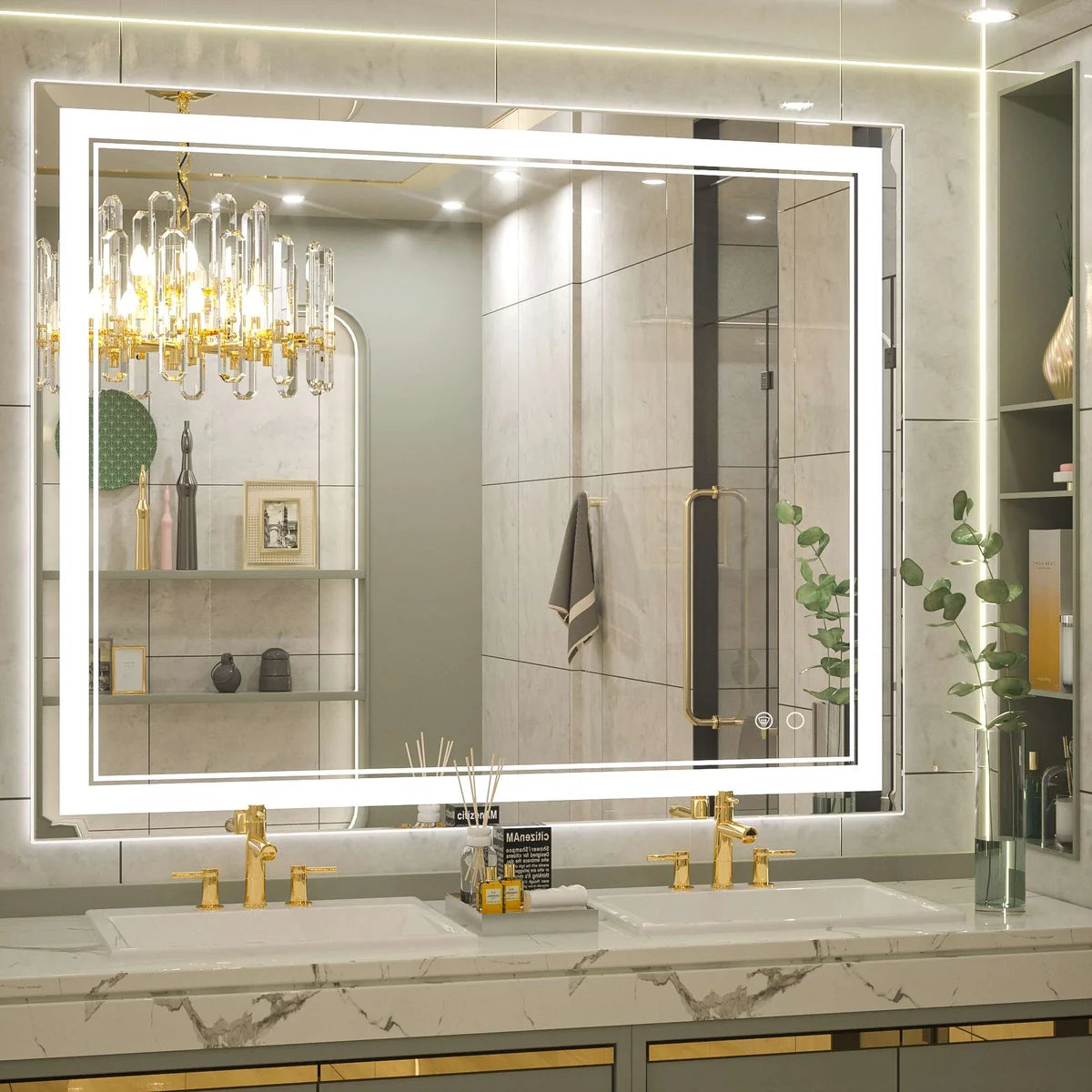 Frontlit LED Bathroom Mirror with Anti-Fog, 6000K Daylight Lighting, Dimmable Vanity Mirror, Aluminum Frame, IP54 Waterproof, Hardwired or Plug-In