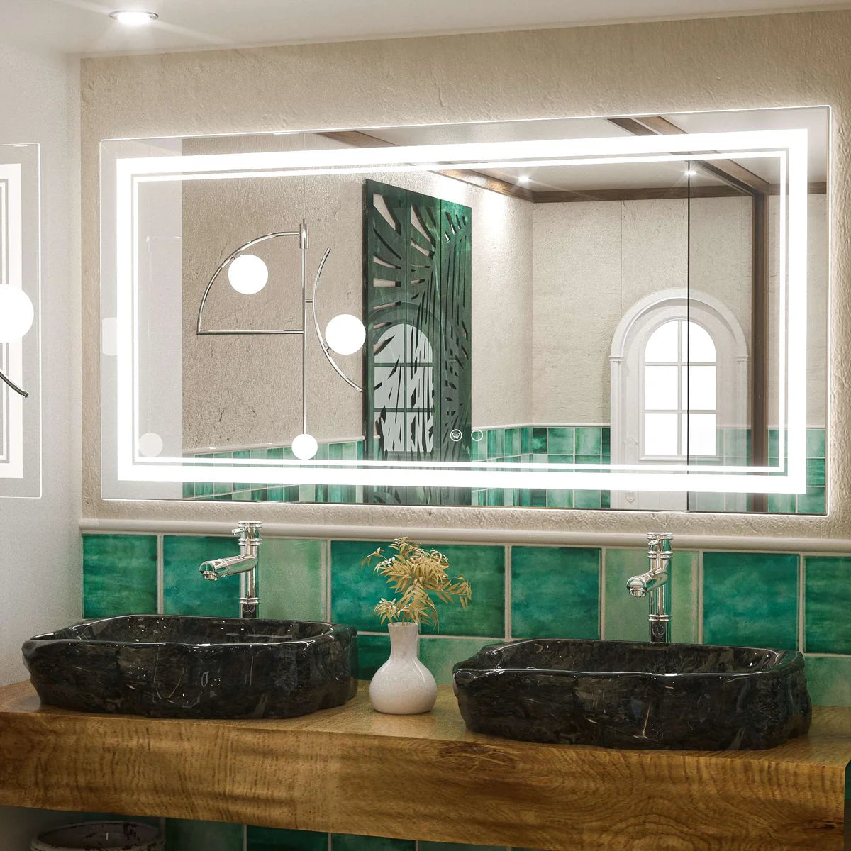 Frontlit LED Bathroom Mirror with Anti-Fog, 6000K Daylight Lighting, Dimmable Vanity Mirror, Aluminum Frame, IP54 Waterproof, Hardwired or Plug-In