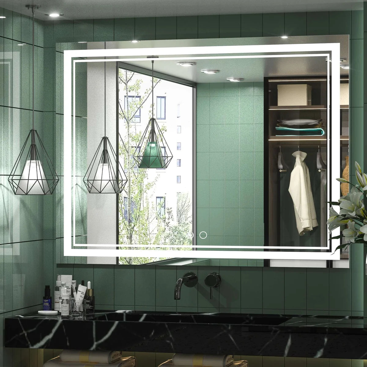 Frontlit LED Bathroom Mirror with Anti-Fog, 6000K Daylight Lighting, Dimmable Vanity Mirror, Aluminum Frame, IP54 Waterproof, Hardwired or Plug-In