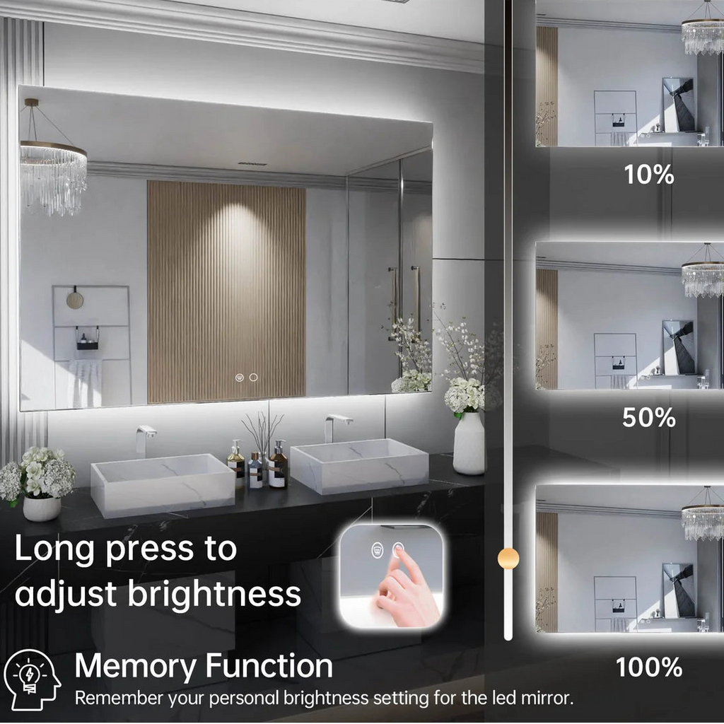 Backlit LED Bathroom Mirror with Anti-Fog, 6000K Cool White Lighting