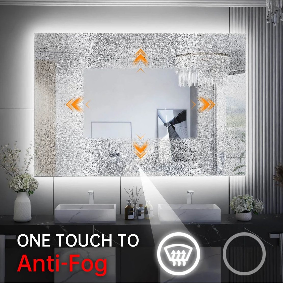 Backlit LED Bathroom Mirror with Anti-Fog, 6000K Cool White Lighting