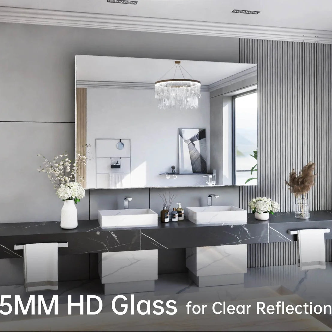 Backlit LED Bathroom Mirror with Anti-Fog, 6000K Cool White Lighting
