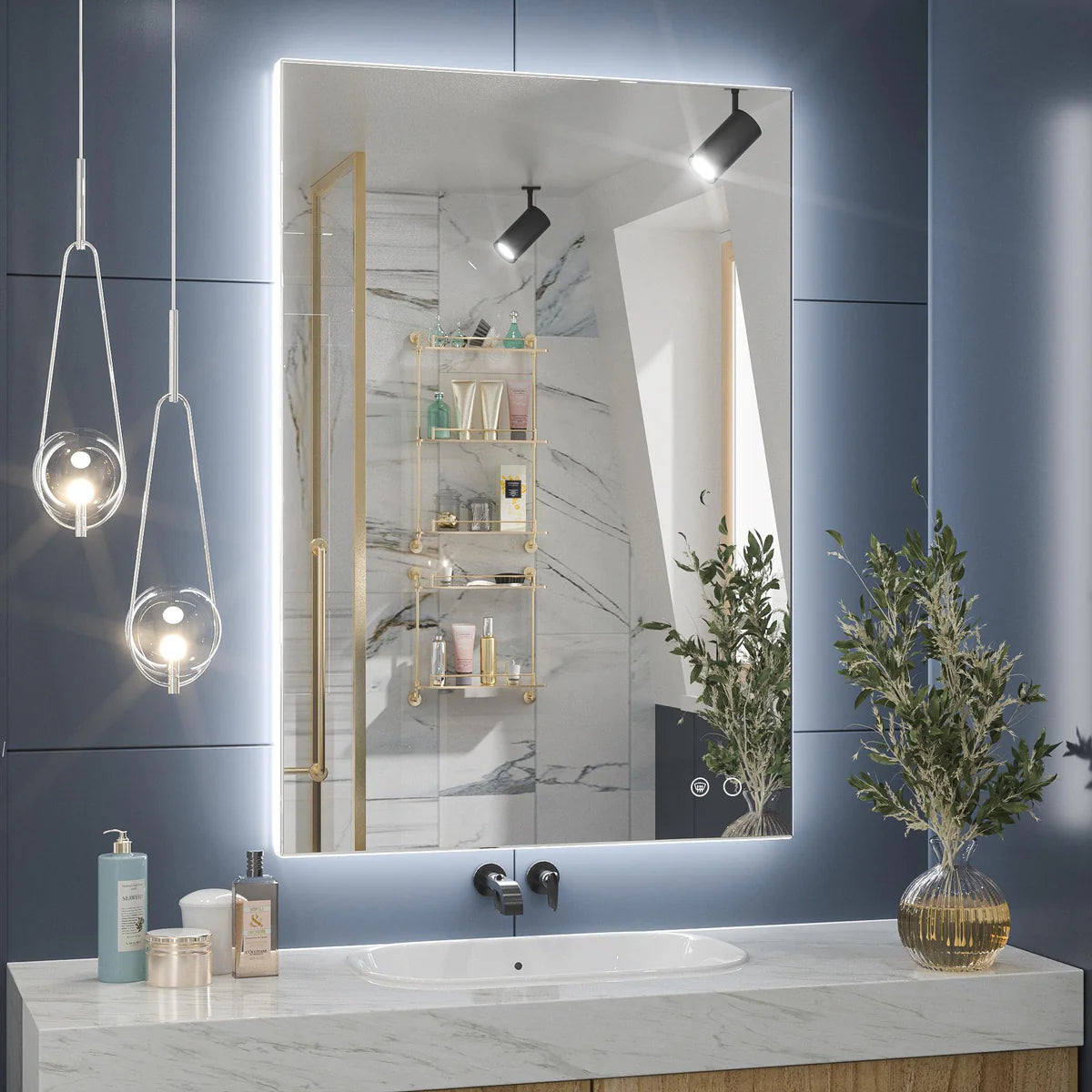 Backlit LED Bathroom Mirror with Anti-Fog, 6000K Cool White Lighting