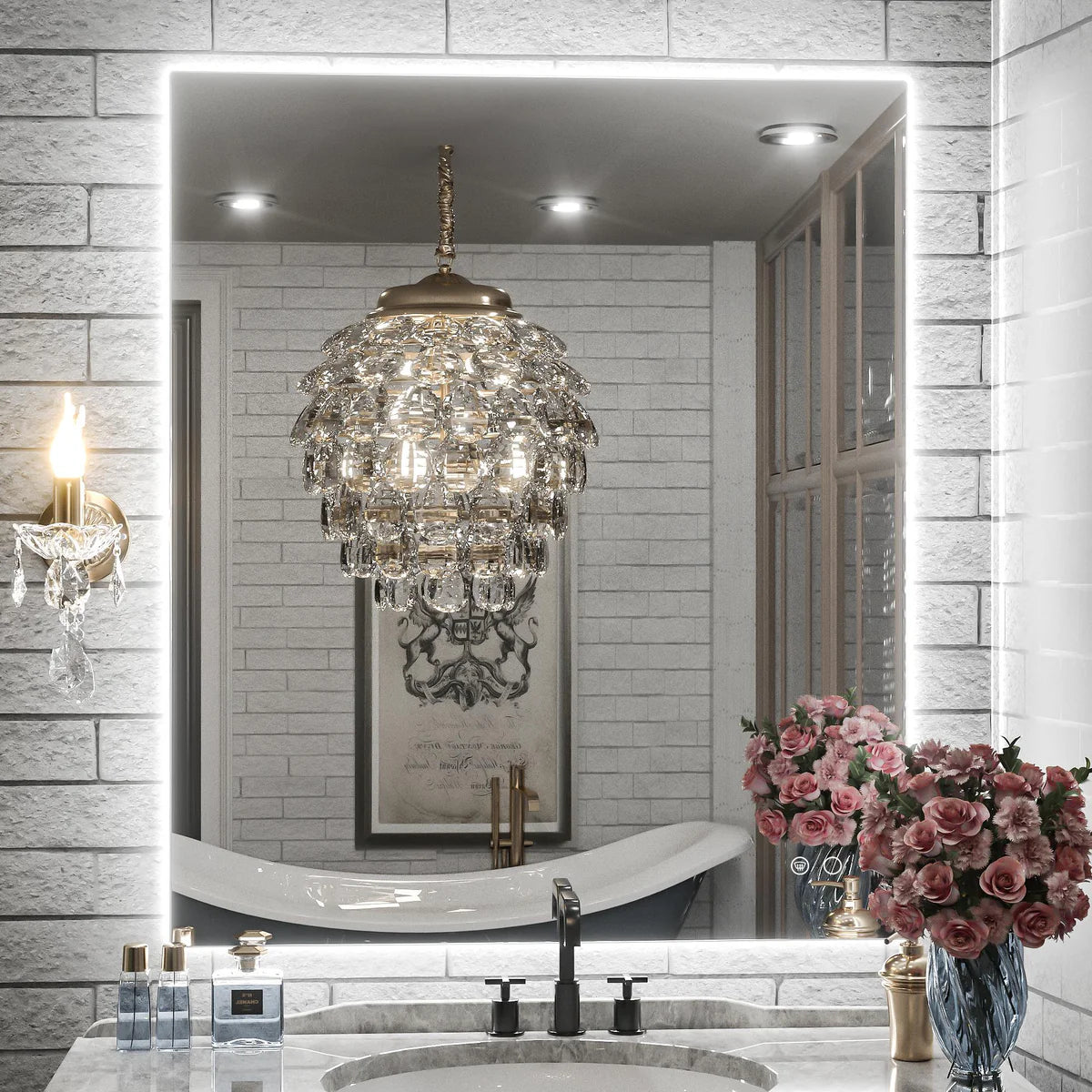 Backlit LED Bathroom Mirror with Anti-Fog, 6000K Cool White Lighting