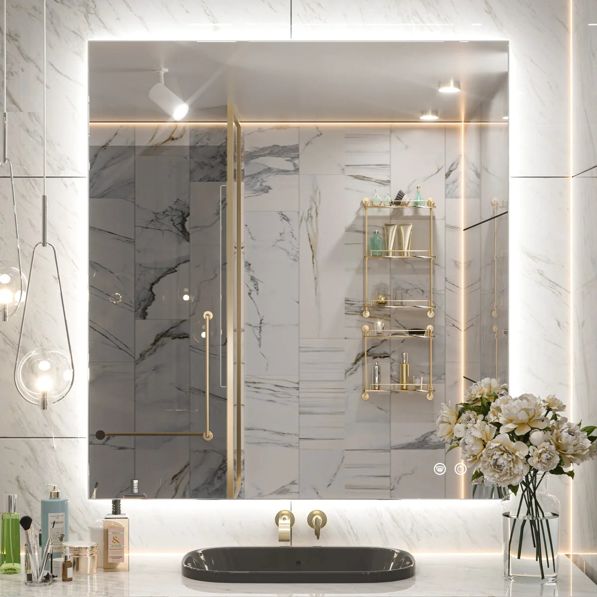 Backlit LED Bathroom Mirror with Anti-Fog, 6000K Cool White Lighting
