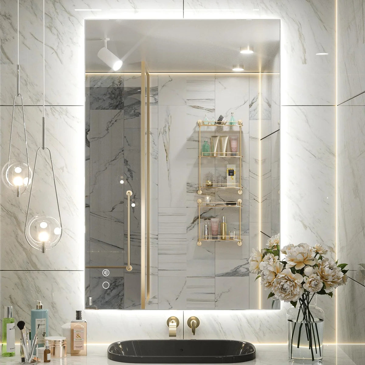 Backlit LED Bathroom Mirror with Anti-Fog, 6000K Cool White Lighting